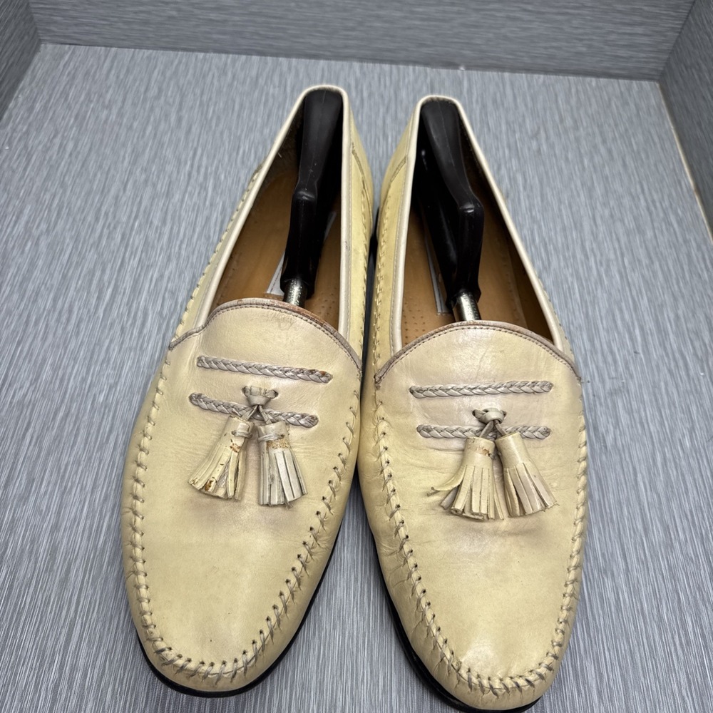 Sandro Moscoloni Loafers Mens 11 Cream Leather Tassel Slip On Dress Shoes‎